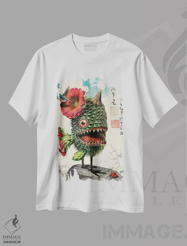 تیشرت سفید طرح دار هیولای کاکتوسی، دکوراسیون جایگزین اثر بتو وال | فروشگاه ایماژ
