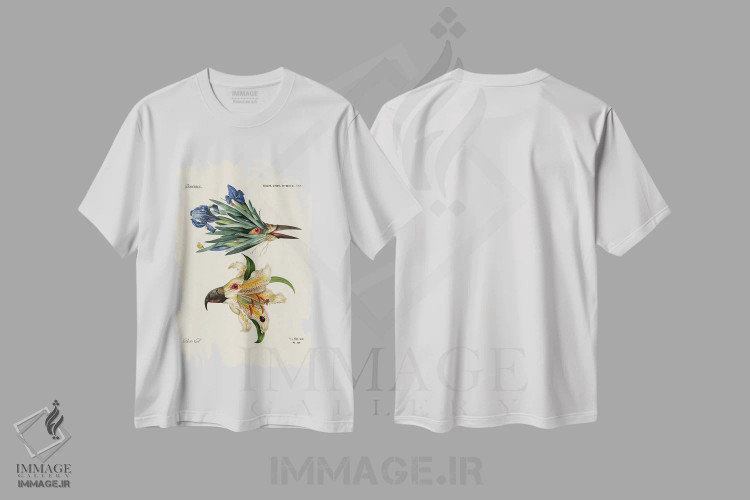 تیشرت سفید طرح دار گل پرنده ای، تزئینی اثر بتو وال | immage.ir
