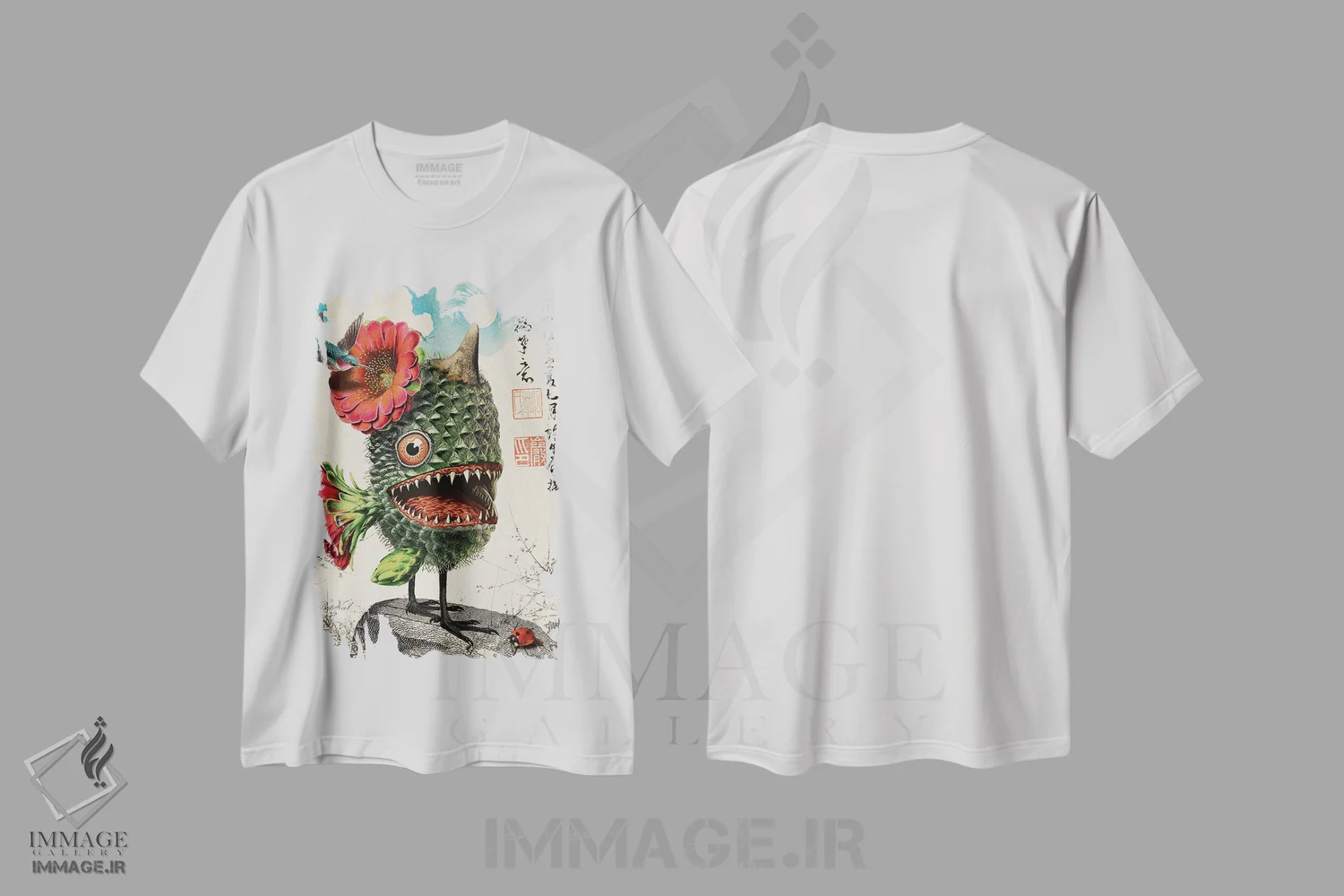 تیشرت سفید طرح دار هیولای کاکتوسی، دکوراسیون جایگزین اثر بتو وال | فروشگاه ایماژ