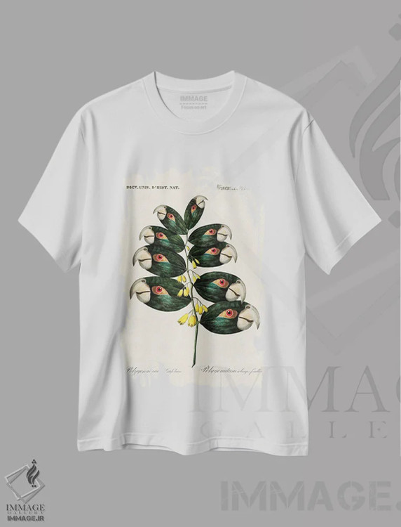 تیشرت سفید طرح دار شاخه طوطی، تزئینی اثر بتو وال | immage.ir