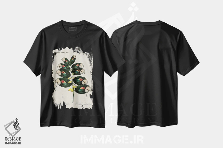 تیشرت مشکی طرح دار شاخه طوطی، تزئینی اثر بتو وال | فروشگاه ایماژ