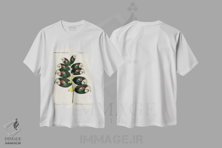 تیشرت سفید طرح دار شاخه طوطی، تزئینی اثر بتو وال | immage.ir