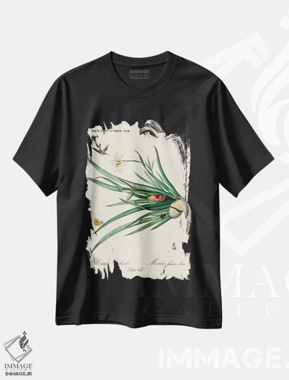 تیشرت مشکی طرح دار طوطی برگ، دکوراسیون جایگزین اثر بتو وال | immage.ir