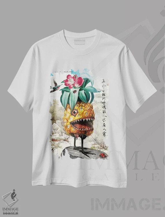 تیشرت سفید طرح دار هیولای آناناسی، دکوراسیون جایگزین اثر بتو وال | immage.ir