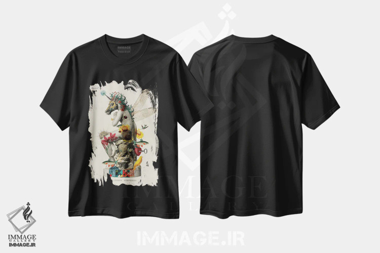 تیشرت مشکی طرح دار الهام بخش، تزئینی اثر بتو وال | immage.ir