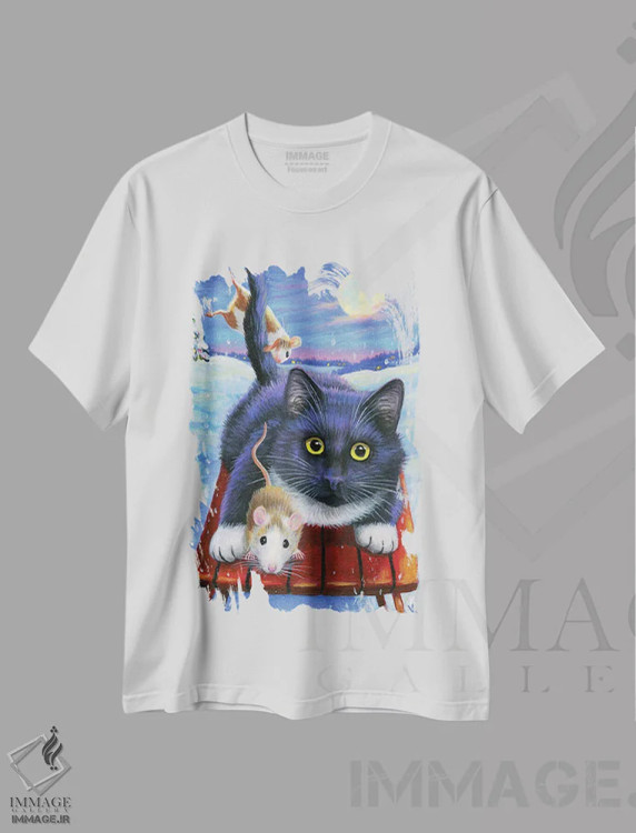 تیشرت سفید طرح دار سرگرمی روی سورتمه سبیل ها، مدیوم اثر بریجت واث | فروشگاه ایماژ