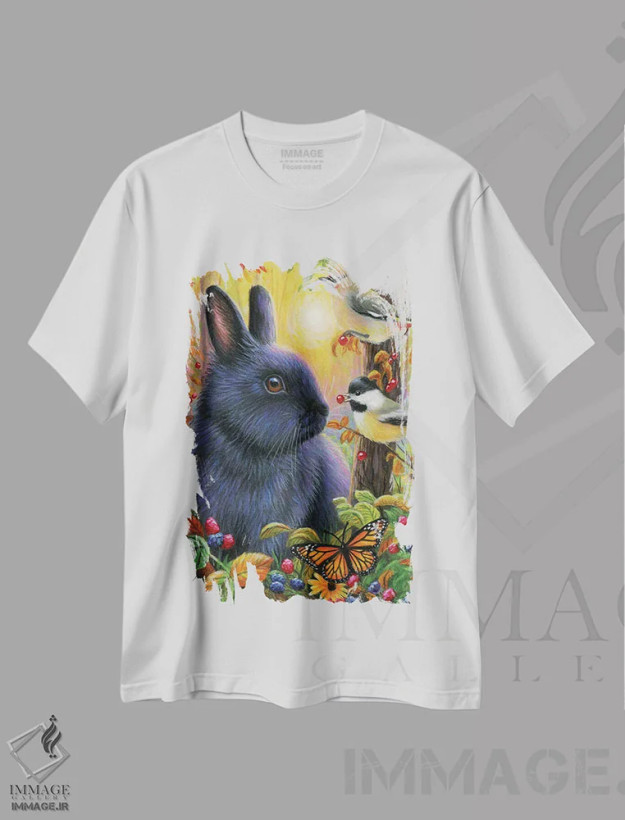 تیشرت سفید طرح دار خرگوش کوچک پاییزی، مدیوم اثر بریجت واث | فروشگاه ایماژ