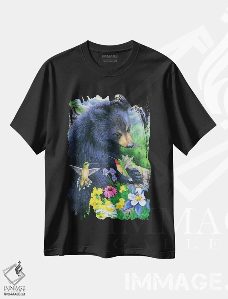تیشرت مشکی طرح دار دوستان زمزمه گر خرس کوچولو، مدیوم اثر بریجت واث | فروشگاه ایماژ