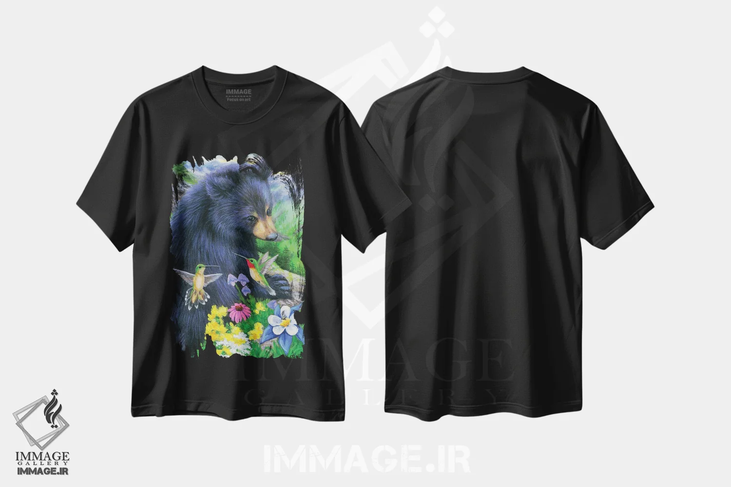 تیشرت مشکی طرح دار دوستان زمزمه گر خرس کوچولو، مدیوم اثر بریجت واث | فروشگاه ایماژ