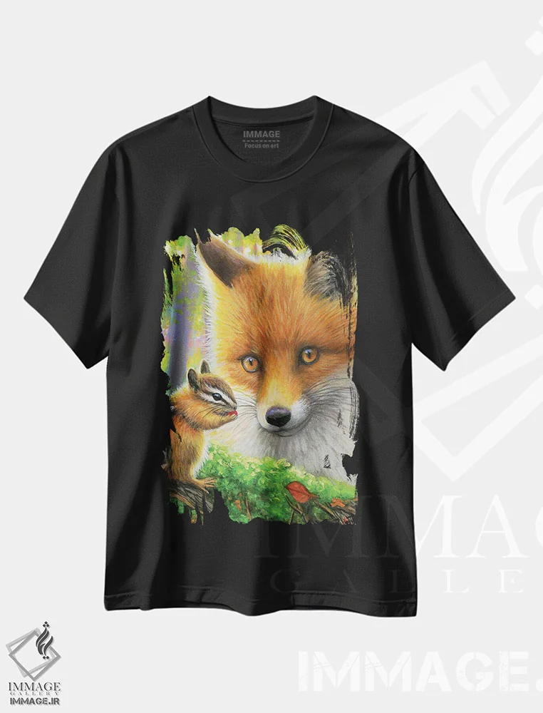 تیشرت مشکی طرح دار دوست جدیدی برای روباه کوچولو، مدیوم اثر بریجت واث | فروشگاه ایماژ