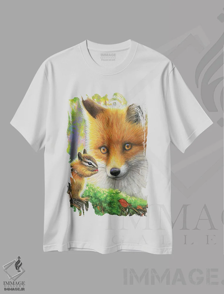 تیشرت سفید طرح دار دوست جدیدی برای روباه کوچولو، مدیوم اثر بریجت واث | immage.ir