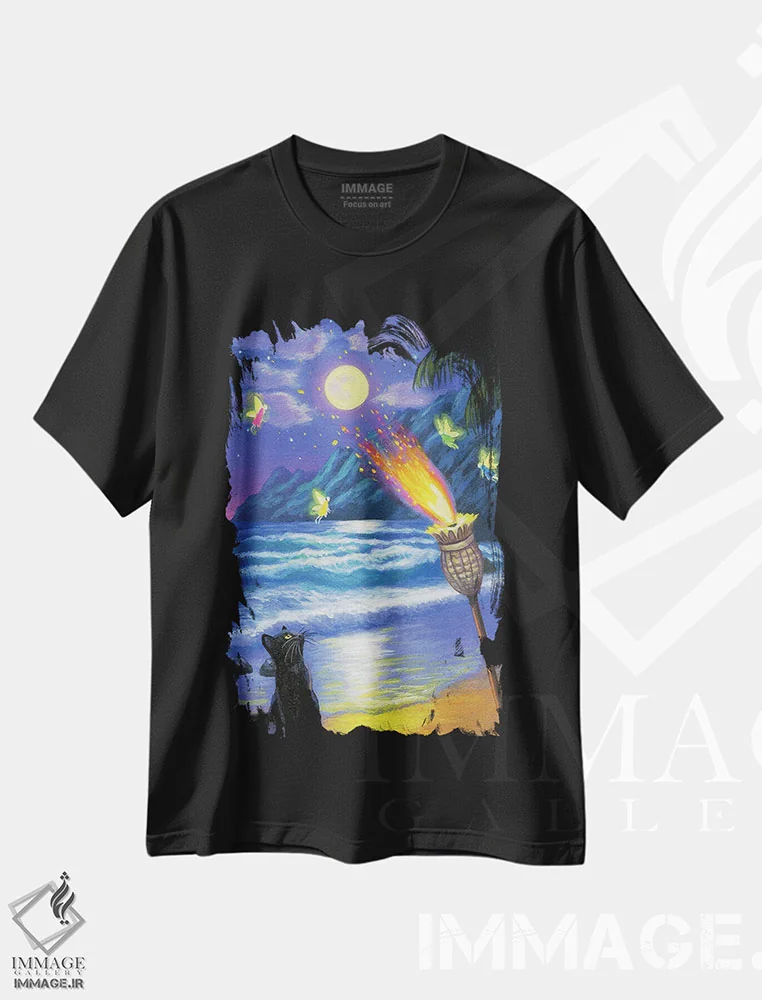 تیشرت مشکی طرح دار پری های مشعل تیکی، مدیوم اثر بریجت واث | immage.ir