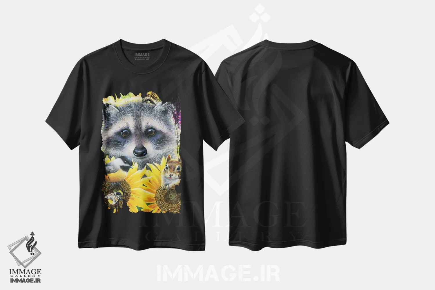 تیشرت مشکی طرح دار دوستان آفتابگردان، هنر دیجیتال اثر بریجت واث | فروشگاه ایماژ