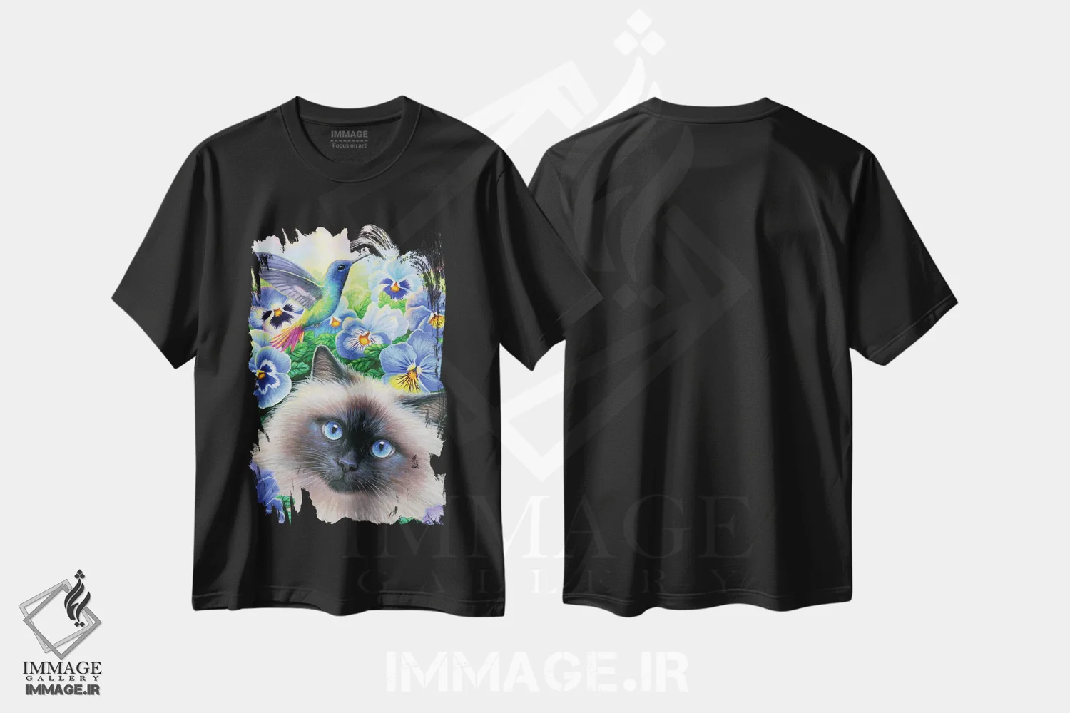 تیشرت مشکی طرح دار در باغ جما، هنر دیجیتال اثر بریجت واث | فروشگاه ایماژ