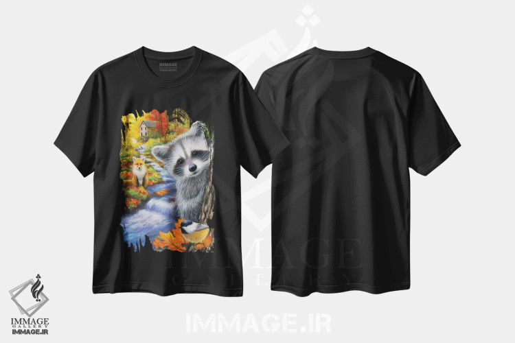 تیشرت مشکی طرح دار پاییز کنار آسیاب قدیمی ۲، مدیوم اثر بریجت واث | فروشگاه ایماژ