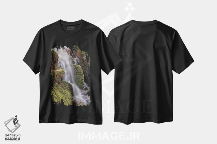 تیشرت مشکی طرح دار آبشار خزه ای، مدیوم اثر برایان ولف | فروشگاه ایماژ