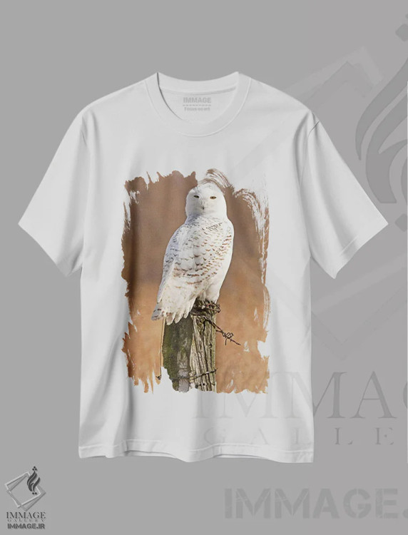تیشرت سفید طرح دار جغد برفی، مدیوم اثر برایان ولف | فروشگاه ایماژ