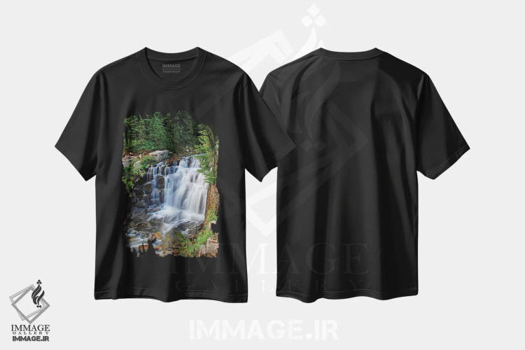تیشرت مشکی طرح دار آبشارهای جویبار پرتو آفتاب، مدیوم اثر برایان ولف | فروشگاه ایماژ