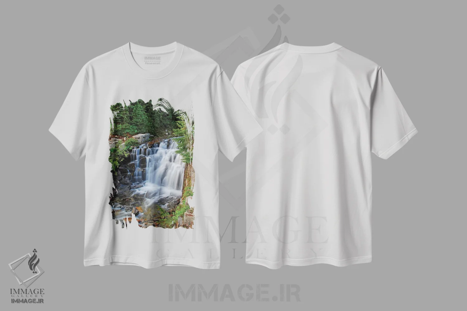 تیشرت سفید طرح دار آبشارهای جویبار پرتو آفتاب، مدیوم اثر برایان ولف | immage.ir