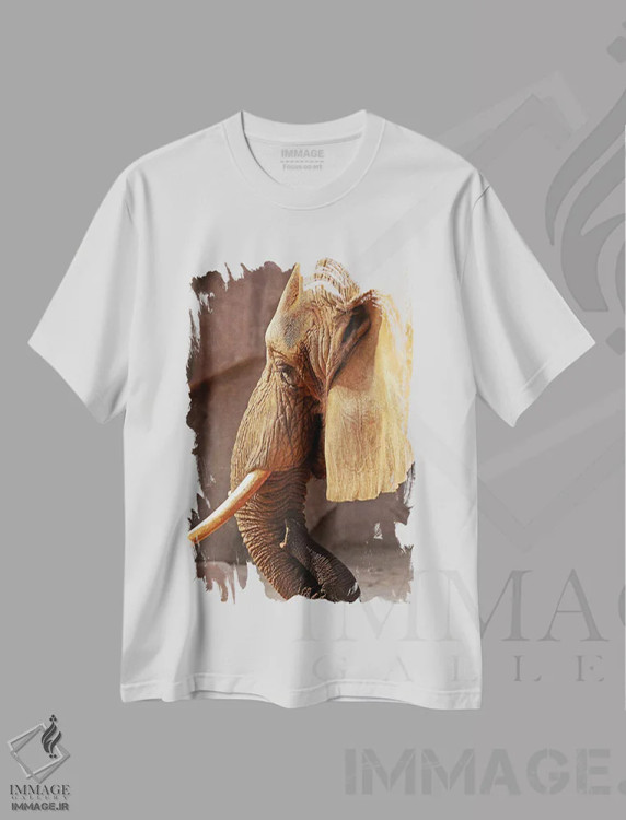 تیشرت سفید طرح دار فیل آفریقایی، مدیوم اثر برایان ولف | immage.ir
