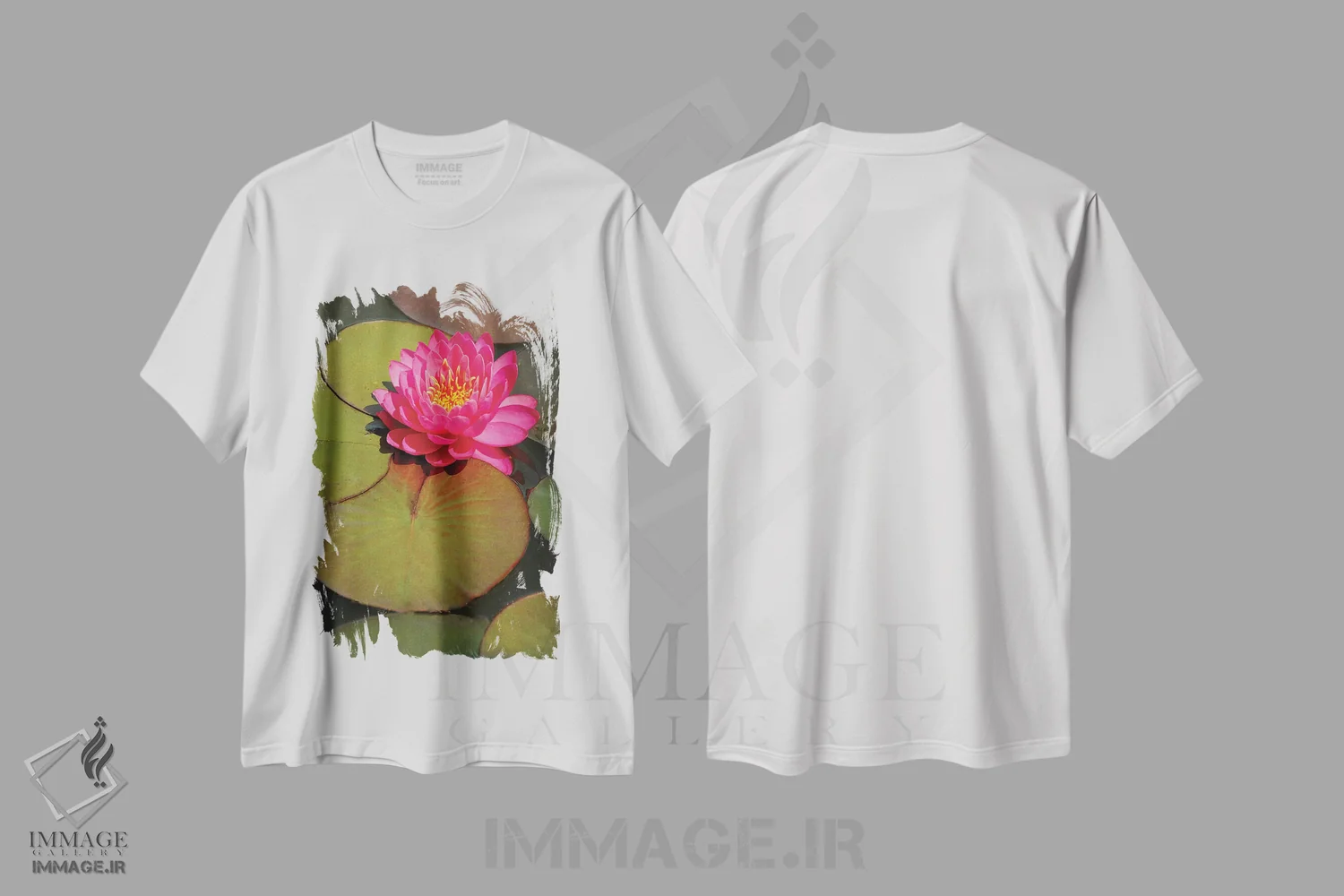 تیشرت سفید طرح دار نیلوفر آبی صورتی، عکاسی ماکرو اثر برایان ولف | immage.ir