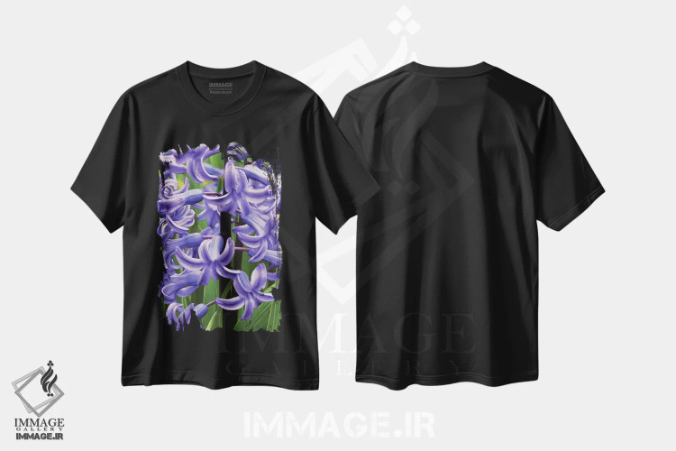 تیشرت مشکی طرح دار نمای نزدیک از سنبل ها، تزئینی اثر برایان ولف | فروشگاه ایماژ