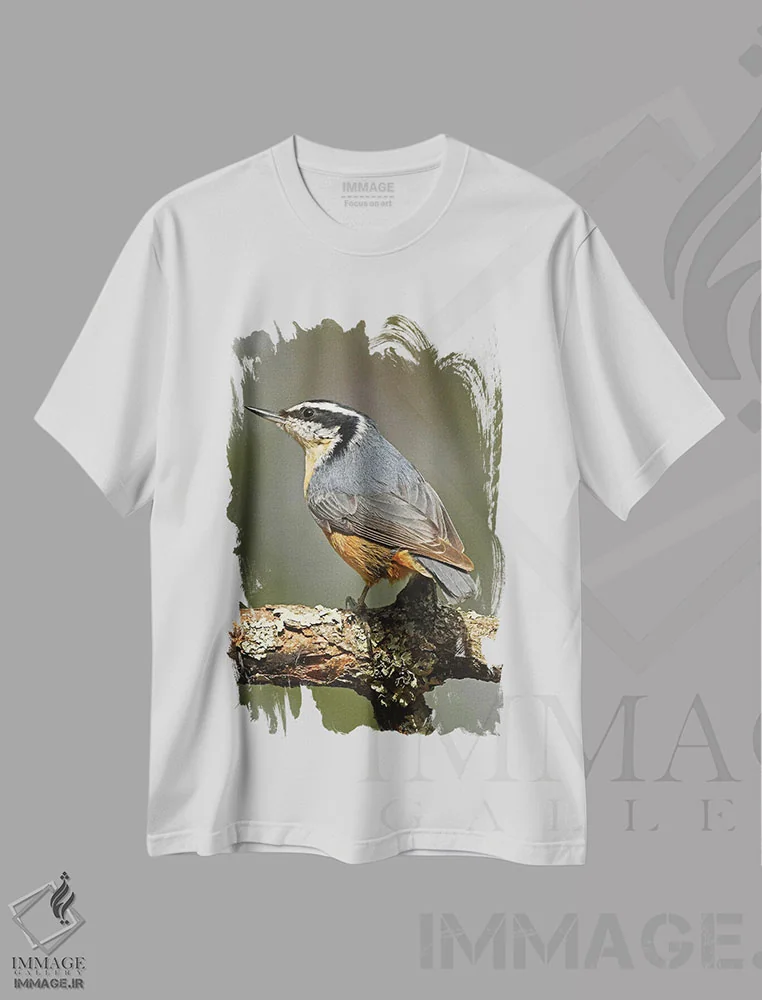 تیشرت سفید طرح دار نوک شکاف سرخ سینه، مدیوم اثر برایان ولف | immage.ir