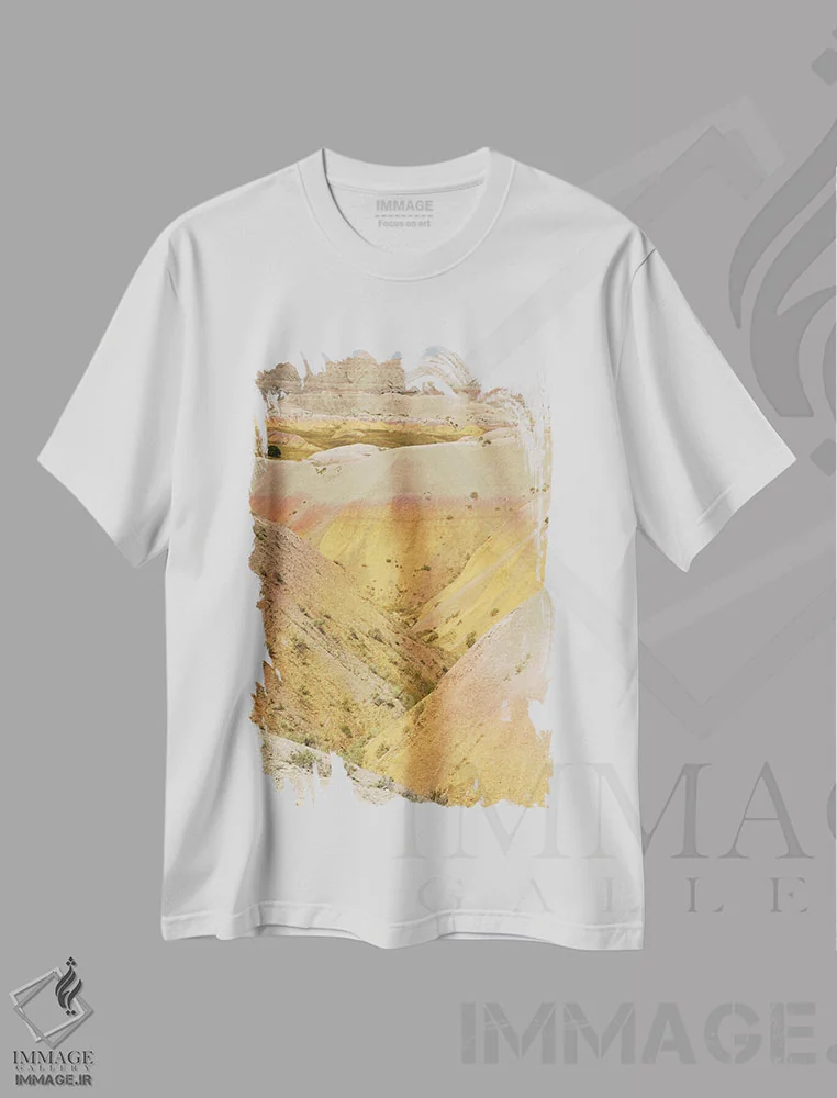 تیشرت سفید طرح دار تپه های زرد، مدیوم اثر برایان ولف | فروشگاه ایماژ