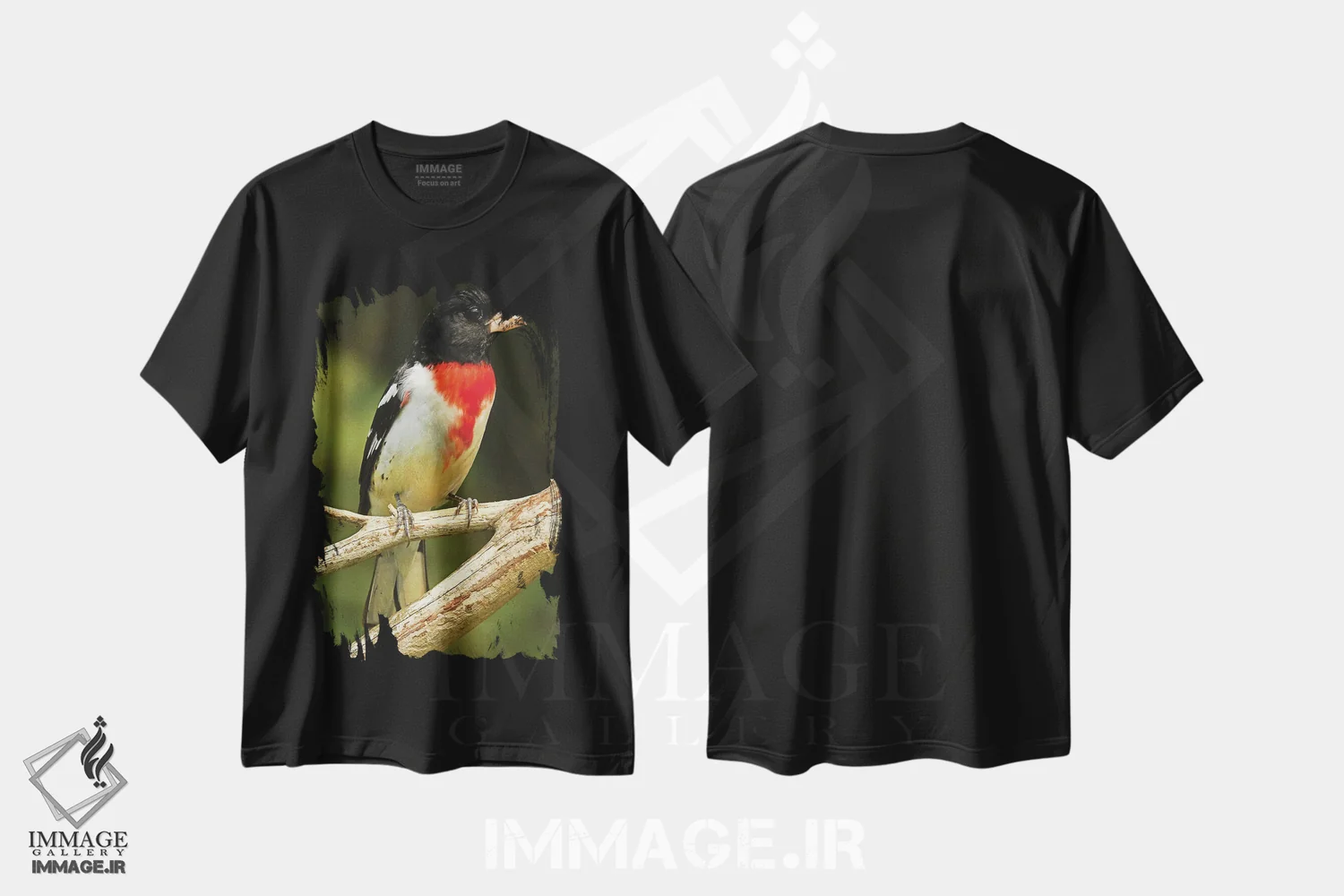 تیشرت مشکی طرح دار سبدک سینه صورتی، مدیوم اثر برایان ولف | immage.ir