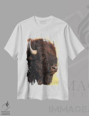 تیشرت سفید طرح دار تصویر سر بوفالو، مدیوم اثر برایان ولف | فروشگاه ایماژ