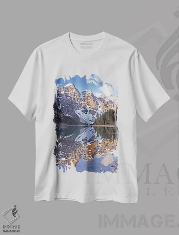تیشرت سفید طرح دار ابرها بر فراز دریاچه مورین، مدیوم اثر برایان ولف | immage.ir