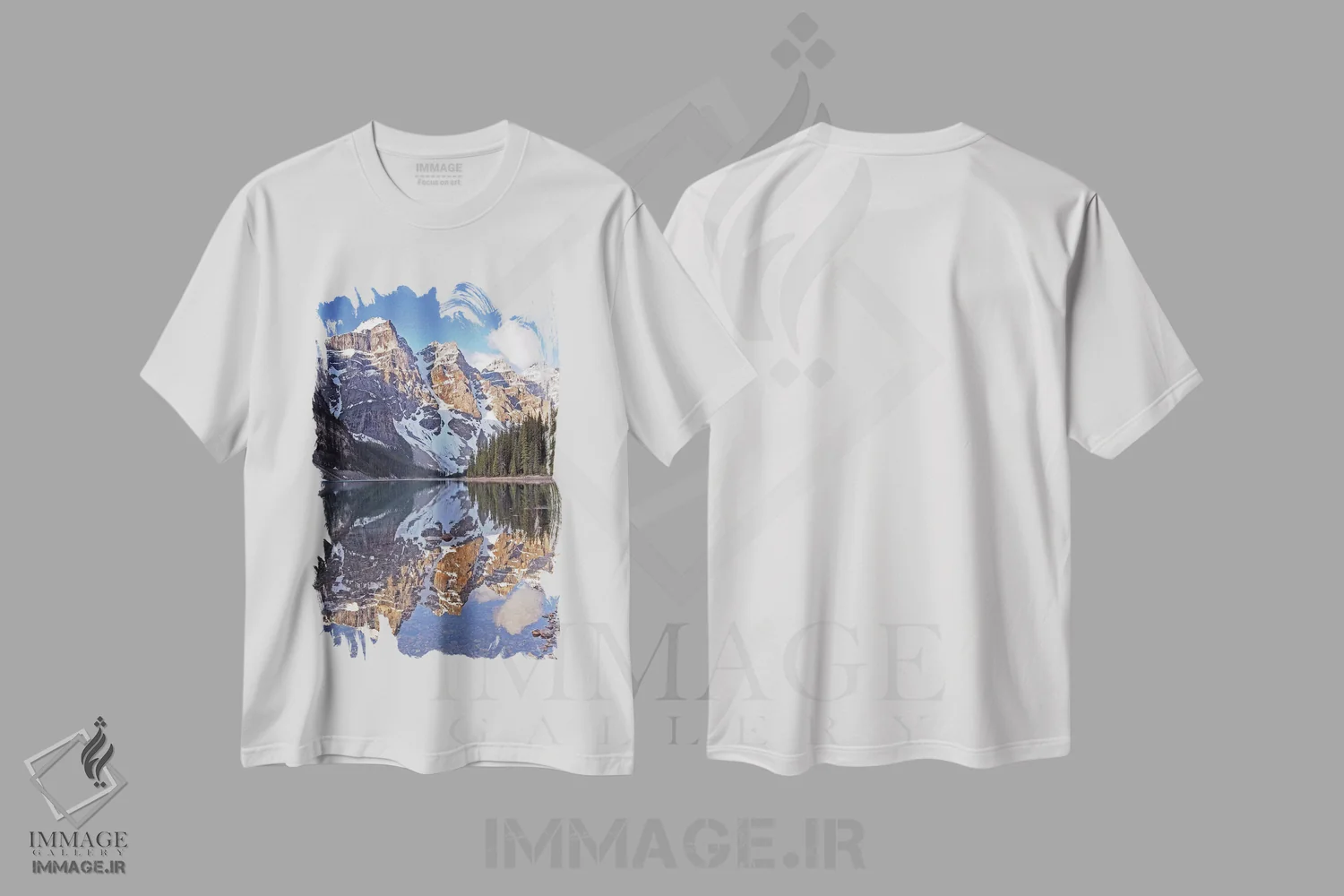 تیشرت سفید طرح دار ابرها بر فراز دریاچه مورین، مدیوم اثر برایان ولف | immage.ir