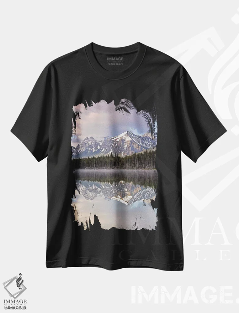 تیشرت مشکی طرح دار دریاچه هرچرت ابری، مدیوم اثر برایان ولف | فروشگاه ایماژ