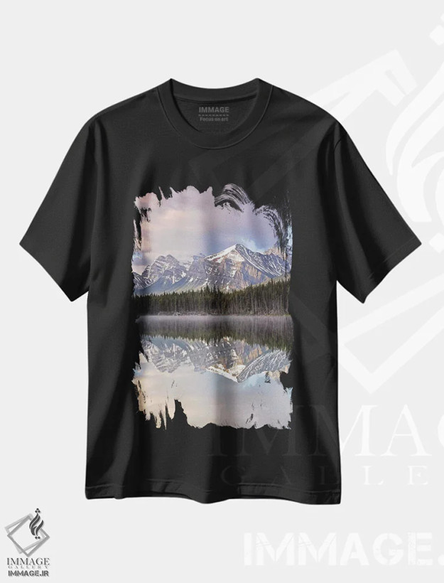 تیشرت مشکی طرح دار دریاچه هرچرت ابری، مدیوم اثر برایان ولف | فروشگاه ایماژ