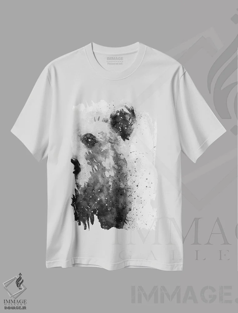 تیشرت سفید طرح دار خرس در حالت آماده باش، هنر تزئینی سیاه و سفید اثر براندون وانگ | فروشگاه ایماژ