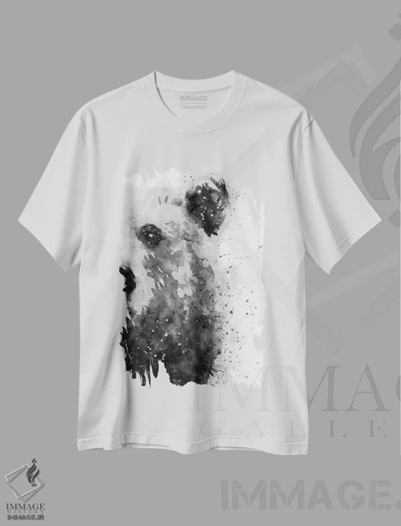 تیشرت سفید طرح دار خرس در حالت آماده باش، هنر تزئینی سیاه و سفید اثر براندون وانگ | فروشگاه ایماژ