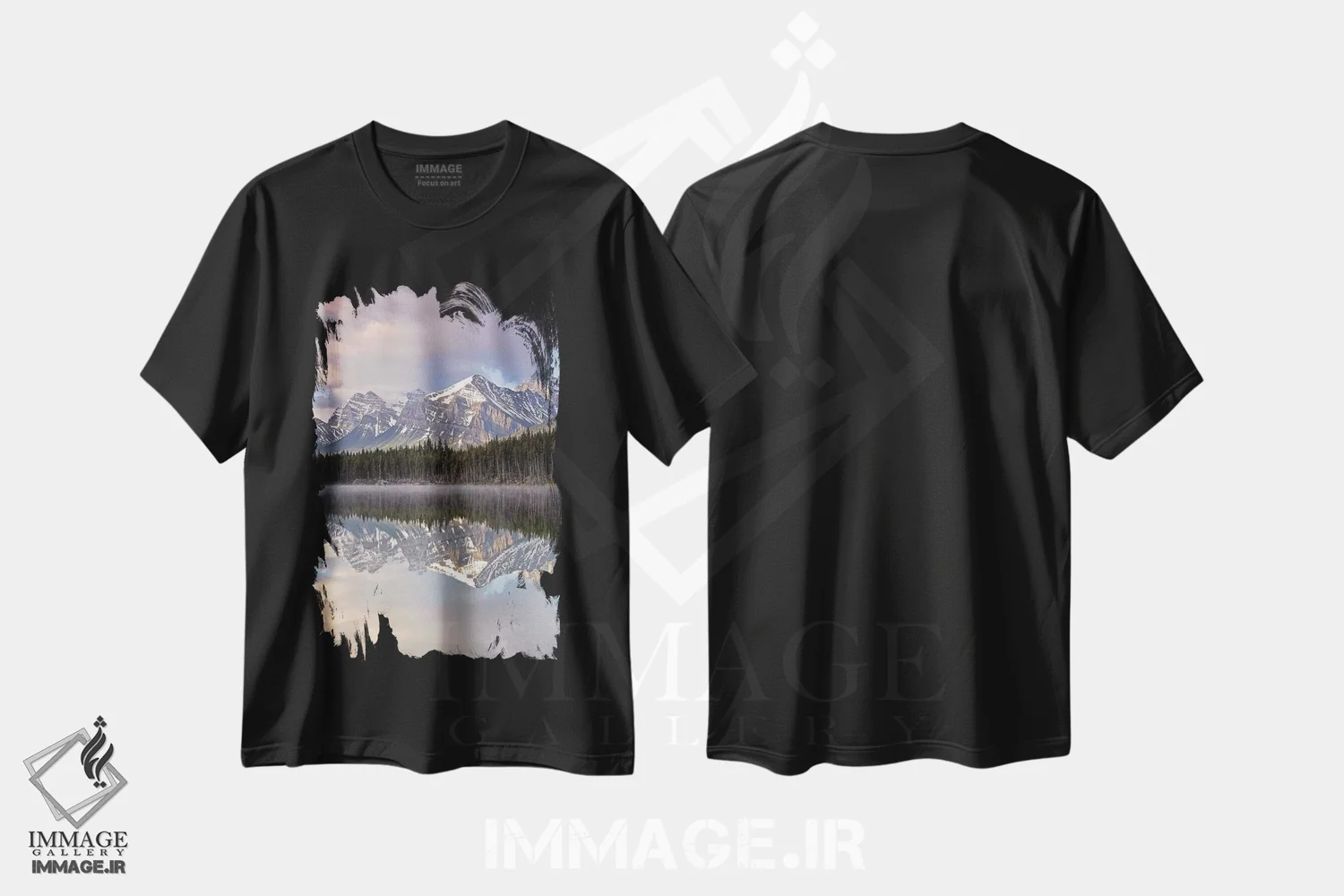 تیشرت مشکی طرح دار دریاچه هرچرت ابری، مدیوم اثر برایان ولف | فروشگاه ایماژ
