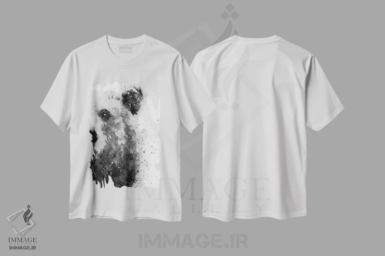 تیشرت سفید طرح دار خرس در حالت آماده باش، هنر تزئینی سیاه و سفید اثر براندون وانگ | فروشگاه ایماژ