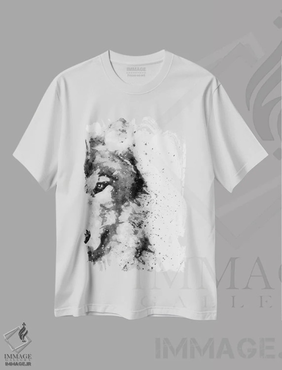 تیشرت سفید طرح دار گرگ در حالت آماده باش، هنر تزئینی سیاه و سفید اثر براندون وانگ | فروشگاه ایماژ