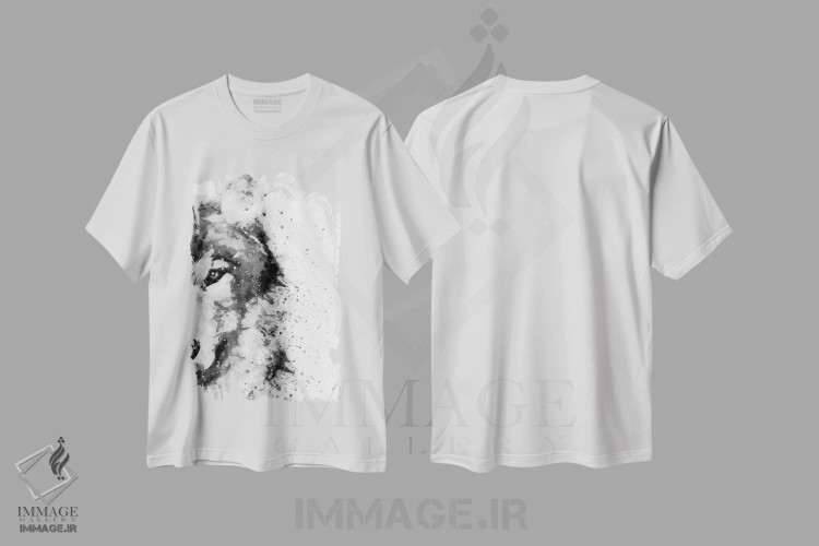 تیشرت سفید طرح دار گرگ در حالت آماده باش، هنر تزئینی سیاه و سفید اثر براندون وانگ | فروشگاه ایماژ
