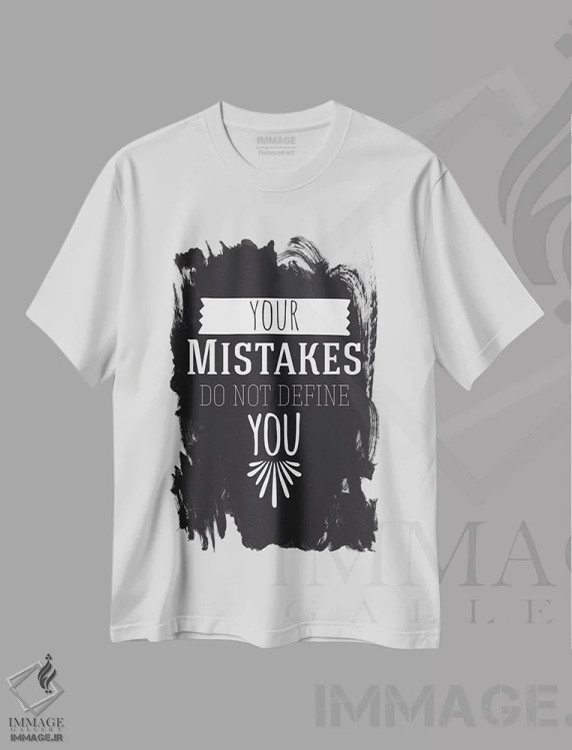 تیشرت سفید طرح دار اشتباهات تو II، هنر تزئینی سیاه و سفید اثر فایو بای فایو کالکتیو | فروشگاه ایماژ