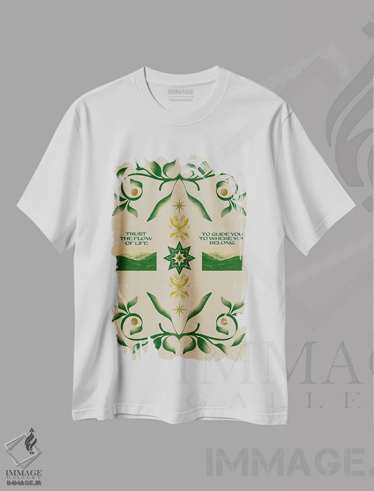 تیشرت سفید طرح دار جریان، تزئینی اثر بست ورلد اثر سیرا کیلن | فروشگاه ایماژ