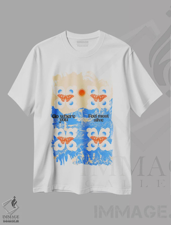 تیشرت سفید طرح دار احساس زنده بودن کن، تزئینی اثر بست ورلد اثر سیرا کیلن | immage.ir