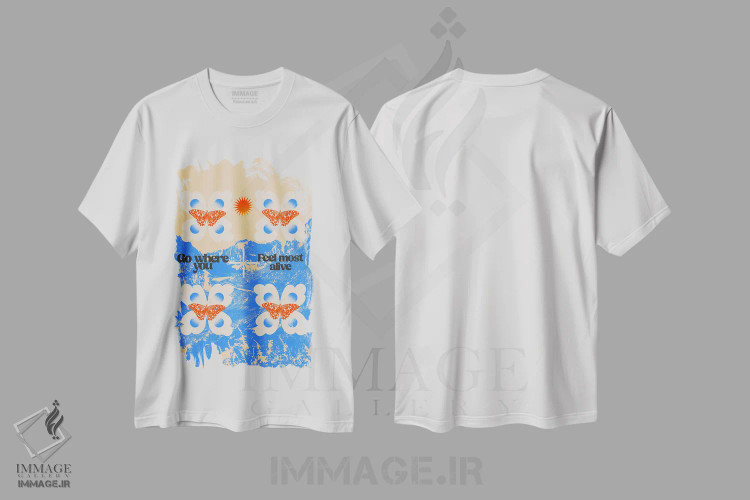 تیشرت سفید طرح دار احساس زنده بودن کن، تزئینی اثر بست ورلد اثر سیرا کیلن | immage.ir