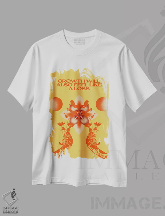 تیشرت سفید طرح دار رشد و از دست دادن، تزئینی اثر بست ورلد اثر سیرا کیلن | فروشگاه ایماژ
