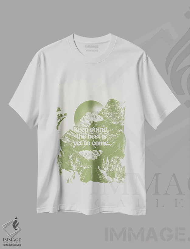تیشرت سفید طرح دار ادامه بده، تزئینی اثر بست ورلد اثر سیرا کیلن | فروشگاه ایماژ