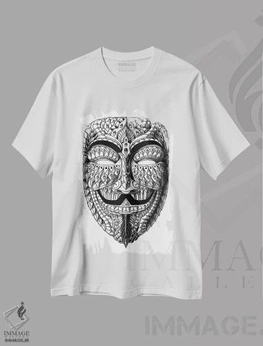تیشرت سفید طرح دار نقاب ناشناس، دکوراسیون جایگزین اثر بیوورکز | فروشگاه ایماژ