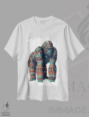 تیشرت سفید طرح دار گوریل نر نقره پشت رنگی شماره ۲، دست نقاشی و طراحی دستی اثر بیوورکز | فروشگاه ایماژ