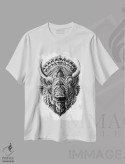 تیشرت سفید طرح دار گاومیش آمریکایی، هنر تزئینی سیاه و سفید اثر بیوورکز | فروشگاه ایماژ