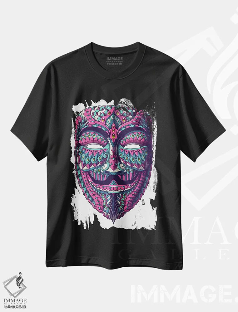 تیشرت مشکی طرح دار نقاب ناشناس رنگی شماره ۱، دکوراسیون جایگزین اثر بیوورکز | immage.ir